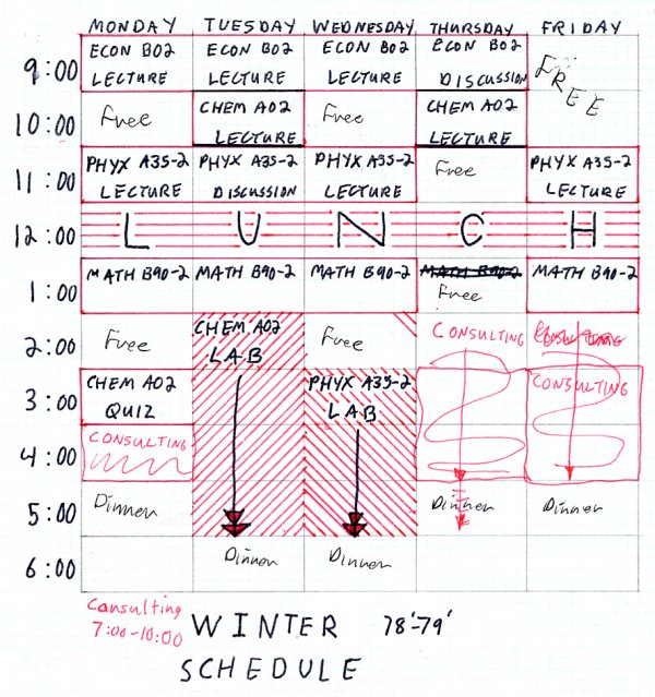 Ben's 1978-1979 Winter Quarter Schedule