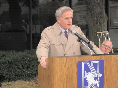 Assistant Athletic Director Ken Kraft '57 speaking at the dedication ceremony for the Ron Burton Academic Advising Center